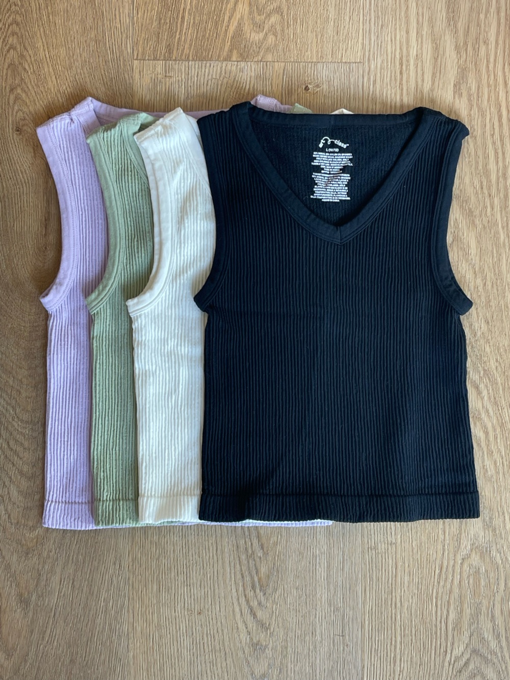 Girls 10/12 Ribbed Tops - Black, Cream, Sage, Lavender
